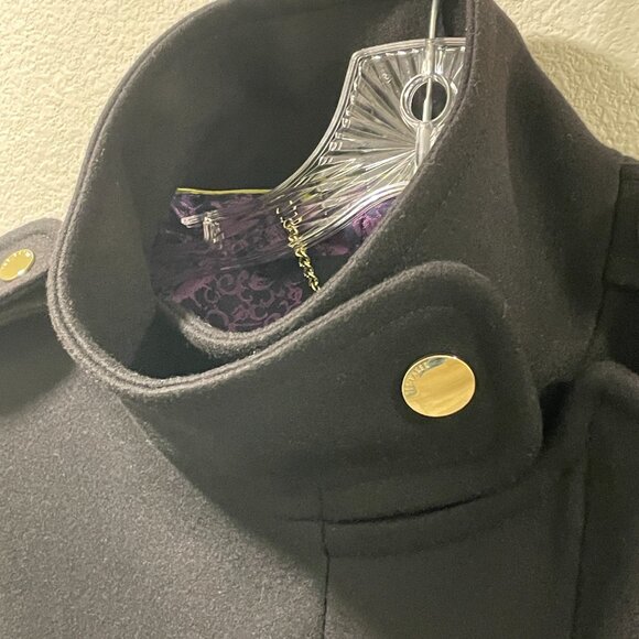 TED BAKER NEW "Cunioy" RARE Coat Funnel Neck Wool/Cashmere Blend Black Size L/12 - Picture 6 of 14